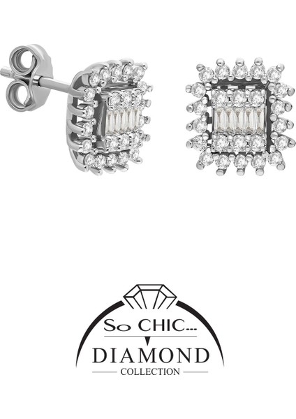 Diamond Collection Beyaz Altın 0.20 Karat Pırlanta Baget Küpe