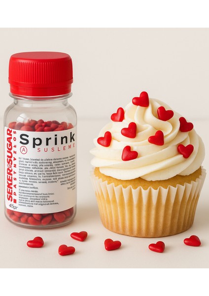 Pasta Süsleme Şekeri Kırmızı Kalp 45 gr Sprinkles