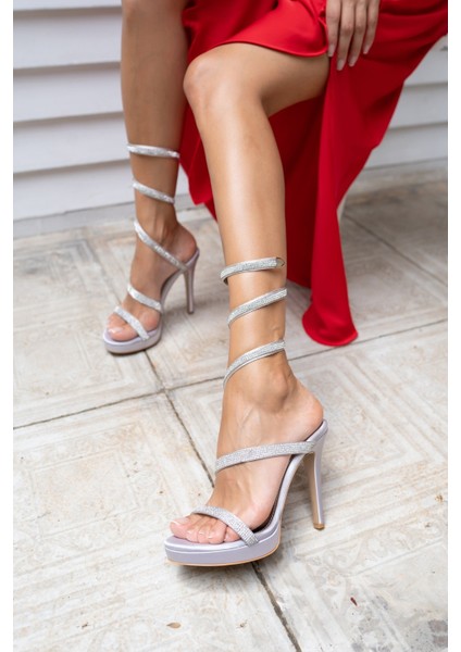 Amaros Kadin Gumus Saten Platform Taşli Abiye Ayakkabi fiyatları