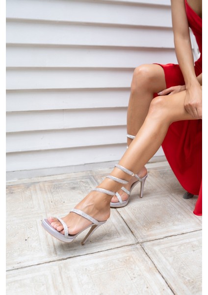 Amaros Kadin Gumus Saten Platform Taşli Abiye Ayakkabi fırsatları