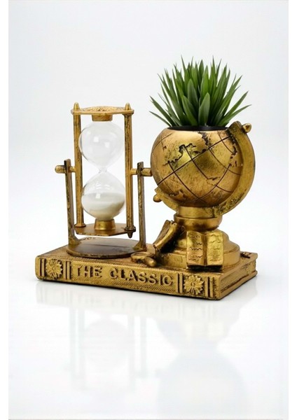3\'ü 1 Arada Retro Dünya Küresi – Kum Saati, Kalemlik ve Sukulent Saksı Fonksiyonlu Masa Dekoru fiyatları