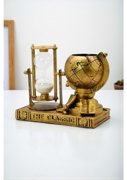 3\'ü 1 Arada Retro Dünya Küresi – Kum Saati, Kalemlik ve Sukulent Saksı Fonksiyonlu Masa Dekoru fırsatları