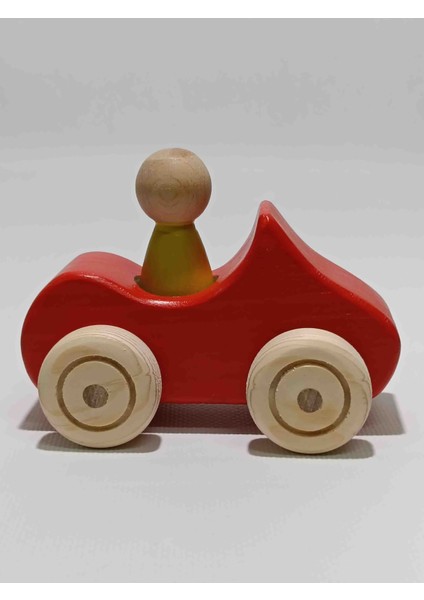 Ahşap Oyuncak Araba Sarı Kırmızı Renk Peg Bebek