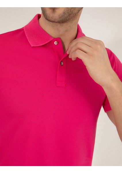 Erkek Pembe Slim Fit Polo Yaka Merserize Tişört 50262665-VR023