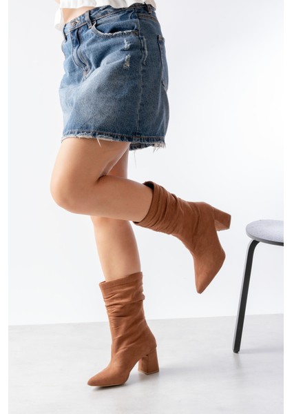 Madame Taba Süet Büzgülü Sivri Buruni (8 cm Topuk Boyu) Günlük Kullanım Bot fiyatları