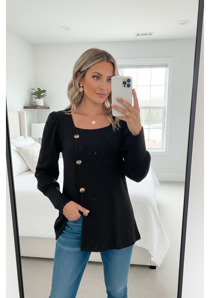 Kadın Uzun Kollu Düğmeli Mevsimlik Bluz – Yumuşak Dokulu, Esnek ve Sıcak Tutan Kumaş
