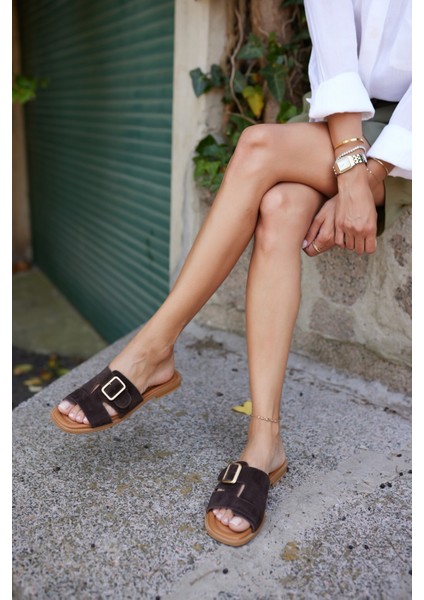 Mezzo Kadın Kahve Suet Toka Detay Terlık