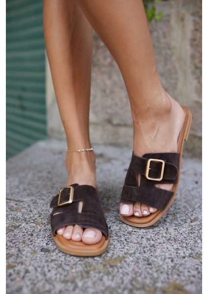 Mezzo Kadın Kahve Suet Toka Detay Terlık indirimleri