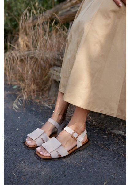 Cicca Kadın Bej Gercek Deri Suet Sandalet indirimleri