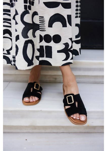 Mezzo Kadın Kahve Suet Toka Detay Terlık modelleri