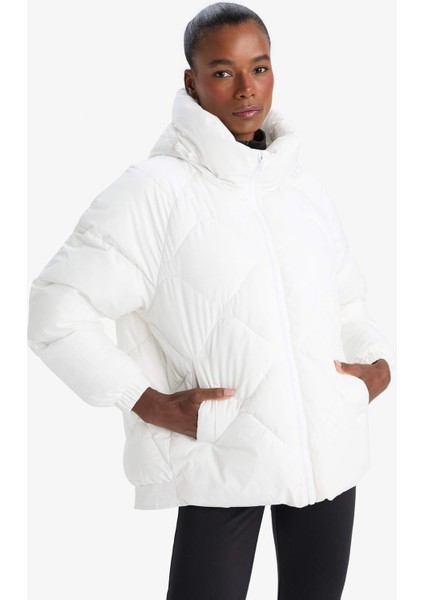 Fit Su İtici Oversize Fit Geniş Kalıp Kapüşonlu Fermuarlı Cepli Şişme Mont E9260AX25AU