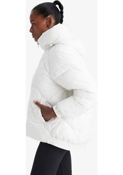 Fit Su İtici Oversize Fit Geniş Kalıp Kapüşonlu Fermuarlı Cepli Şişme Mont E9260AX25AU fırsatları