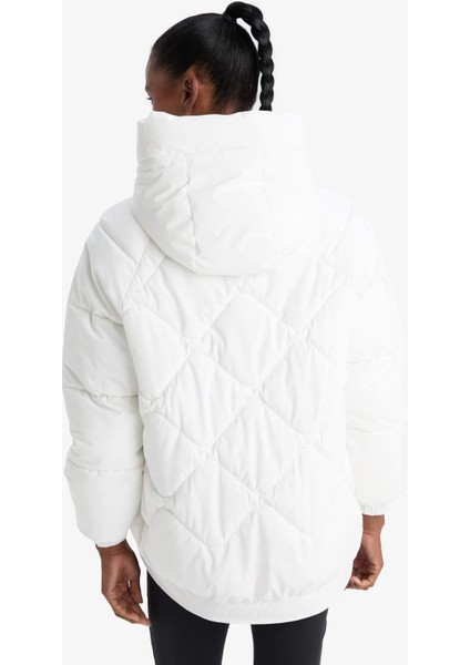 Fit Su İtici Oversize Fit Geniş Kalıp Kapüşonlu Fermuarlı Cepli Şişme Mont E9260AX25AU