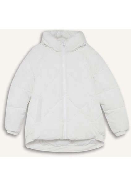 Fit Su İtici Oversize Fit Geniş Kalıp Kapüşonlu Fermuarlı Cepli Şişme Mont E9260AX25AU