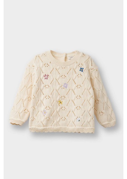 Kız Bebek Bisiklet Yaka Çiçekli Pamuk Akrilik Triko Kazak G2317A525WN