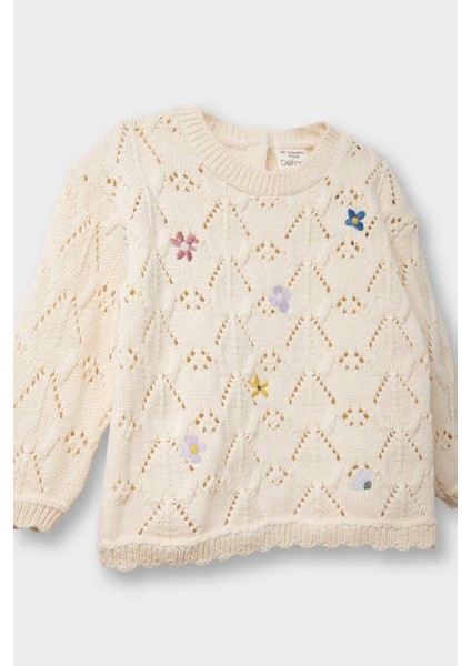 Kız Bebek Bisiklet Yaka Çiçekli Pamuk Akrilik Triko Kazak G2317A525WN fiyatları