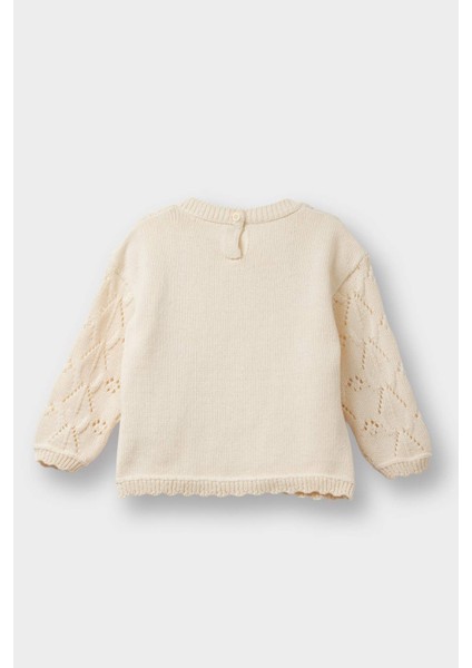 Kız Bebek Bisiklet Yaka Çiçekli Pamuk Akrilik Triko Kazak G2317A525WN modelleri