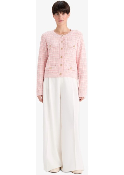 Regular Fit Bisiklet Yaka Kareli Triko Hırka G0806AX25WN fiyatları