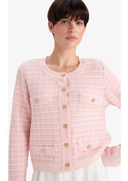 Regular Fit Bisiklet Yaka Kareli Triko Hırka G0806AX25WN fırsatları