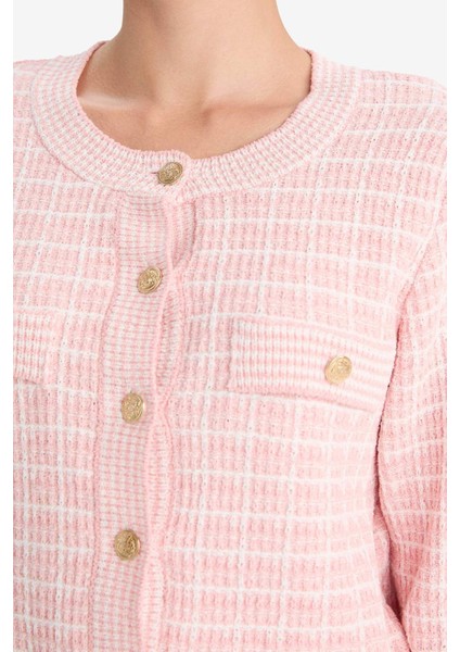 Regular Fit Bisiklet Yaka Kareli Triko Hırka G0806AX25WN indirimleri