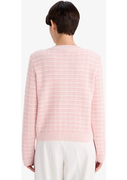 Regular Fit Bisiklet Yaka Kareli Triko Hırka G0806AX25WN