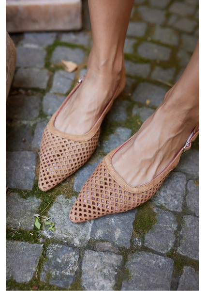 Carro Kadın Taba Tutun Gercel Suet Alçak Mını Topuk Sandalet