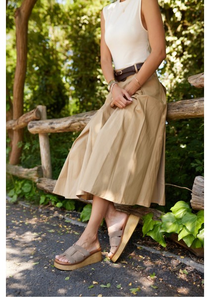 Joey Kadın Taba Suet Dolgu Taban Terlık