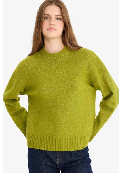 Oversize Geniş Kalıp Bisiklet Yaka KAZAK R6044AZ25WN