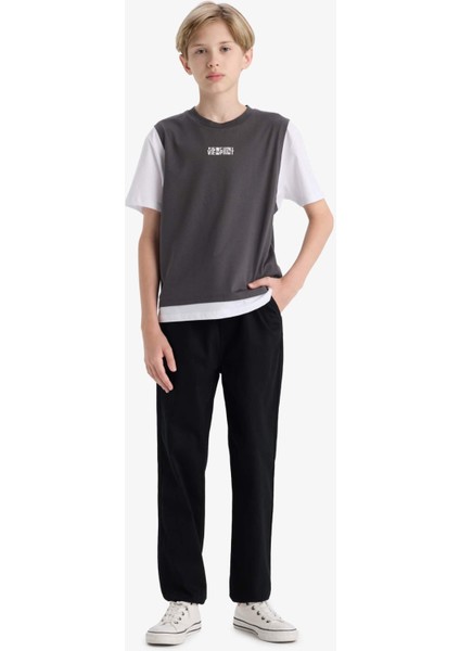 Erkek Çocuk Oversize Geniş Kalıp Bisiklet Yaka Baskılı Kısa Kollu Tişört F9219A825AU fiyatları