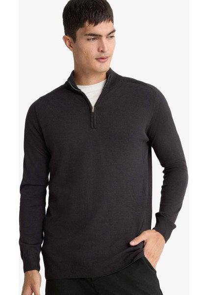 Standart Fit Dik Yaka Yarım Fermuarlı Triko Kazak D0624AX25AU