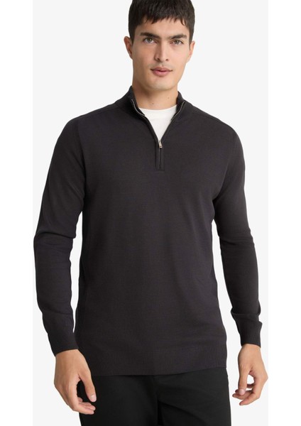 Standart Fit Dik Yaka Yarım Fermuarlı Triko Kazak D0624AX25AU modelleri