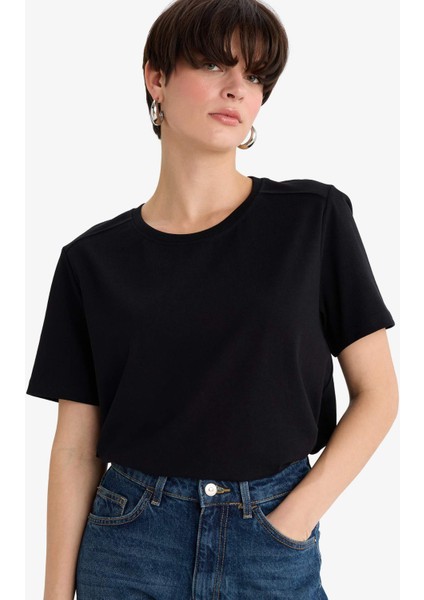 Regular Fit Bisiklet Yaka Basic Düz Premium Kısa Kollu Tişört A9428AX25AU