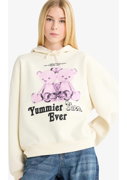 Coool Oversize Geniş Kalıp Kapüşonlu Baskılı KSweatshirt G3884AX25WN