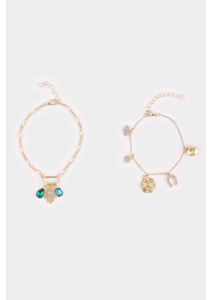 Kadın 2'li Gold Charmlı Bileklik F7722AXNS