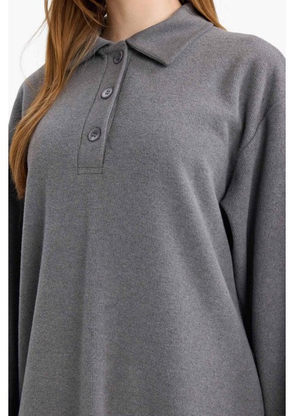 Regular Fit Polo Yaka Uzun Kollu Maxi Elbise G1886AX25WN fırsatları