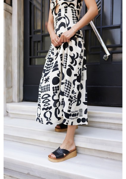 Fianco Kadın Siyah Gercek Deri Dolgu Taban Terlık