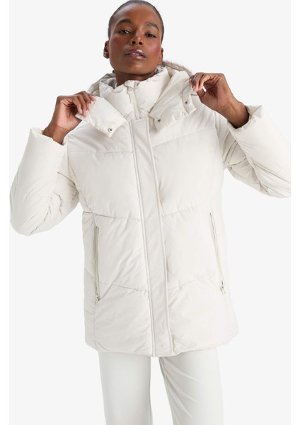 Su İtici Regular Fit Yarım Polar Astarlı Kapüşonlu Fermuarlı Kışlık Mont A1553AX25WN