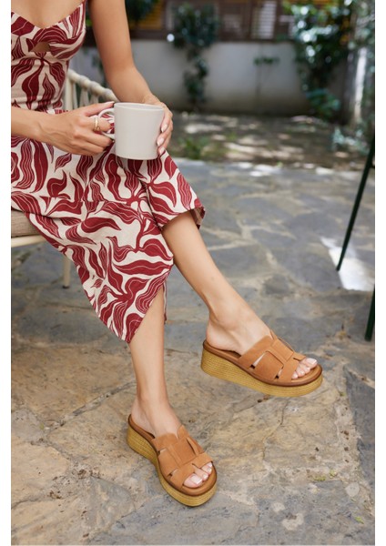 Joey Kadın Taba Suet Dolgu Taban Terlık modelleri