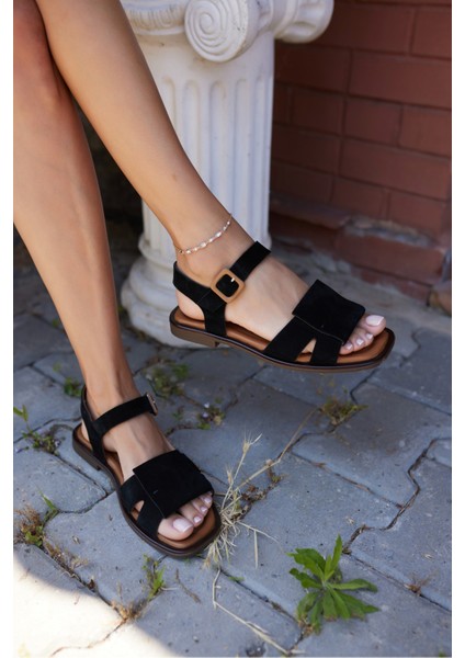 Cicca Kadın Bej Gercek Deri Suet Sandalet