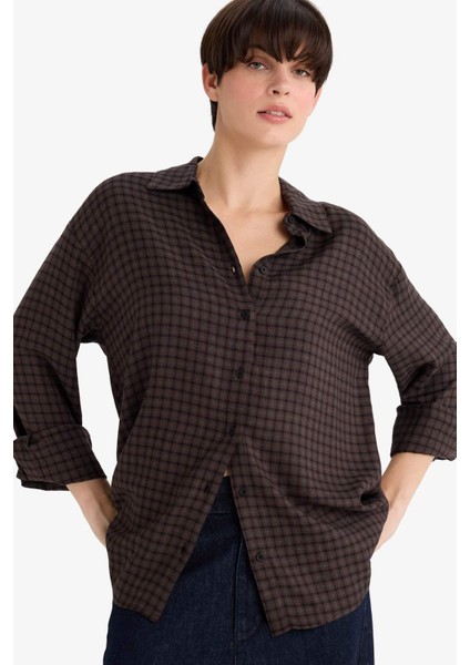 Regular Fit Gömlek Yaka Kareli Flanel Uzun Kollu GÖMLEK G4316AX25WN