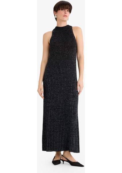 A Kesim Yarım Balıkçı Yaka Triko Kolsuz Maxi Elbise E0056AX25WN