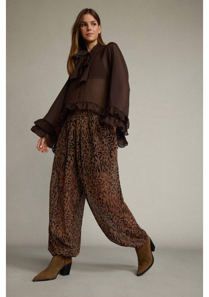 Relax Fit Normal Bel Leopar Desenli Şifon Pantolon G5653AX25WN fiyatları