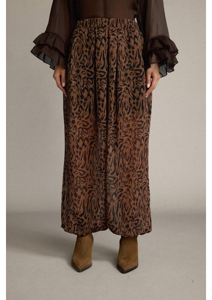 Relax Fit Normal Bel Leopar Desenli Şifon Pantolon G5653AX25WN modelleri