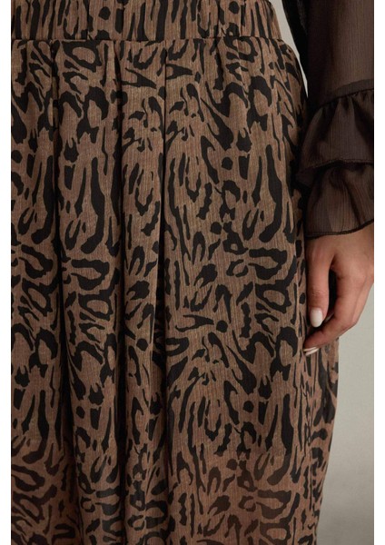 Relax Fit Normal Bel Leopar Desenli Şifon Pantolon G5653AX25WN fırsatları