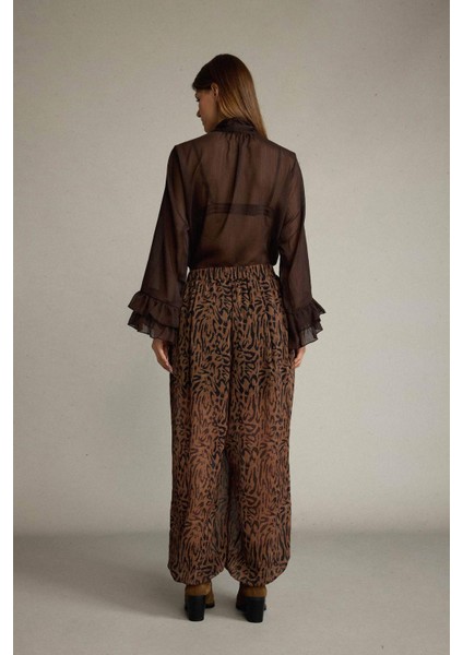 Relax Fit Normal Bel Leopar Desenli Şifon Pantolon G5653AX25WN indirimleri