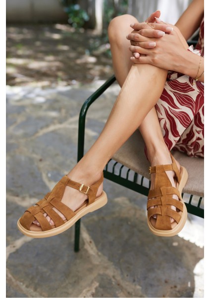 Rio Kadin Taba Gercek Deri Suet Sandalet