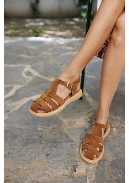 Rio Kadin Taba Gercek Deri Suet Sandalet modelleri