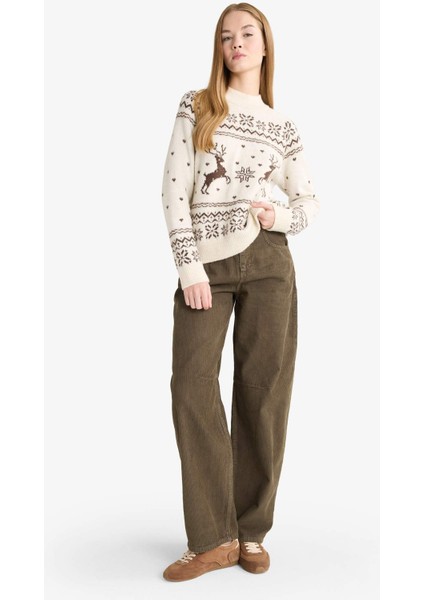 Baggy Fit Fermuarlı Normal Bel Standart Boy Kadife Pantolon G1619AX25AU modelleri