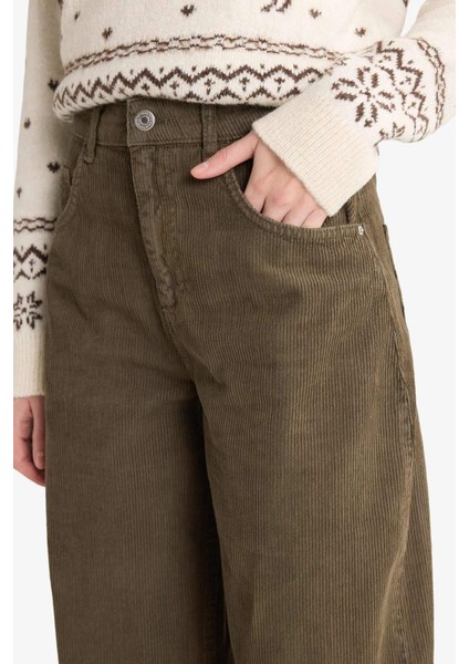 Baggy Fit Fermuarlı Normal Bel Standart Boy Kadife Pantolon G1619AX25AU indirimleri