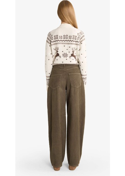 Baggy Fit Fermuarlı Normal Bel Standart Boy Kadife Pantolon G1619AX25AU